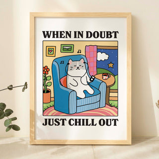 'When in doubt just chill out' Grey Cat Print